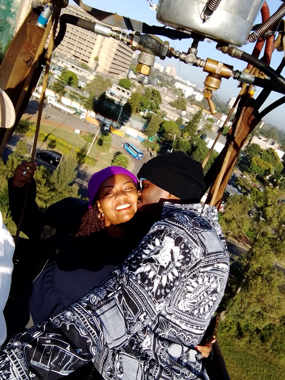 Couple enjoying a hot air balloon experience